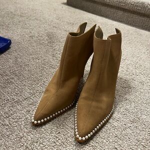 Karl Lagerfeld Tan Ankle Boots with Pearl Accents
